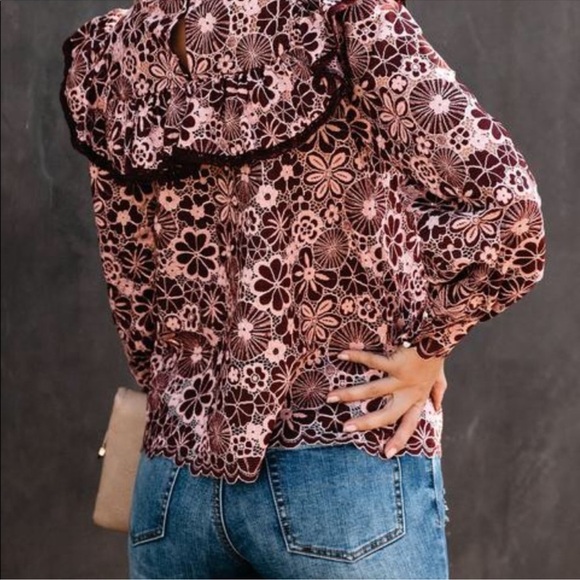 NWOT VICI Champagne & Strawberry Pink Change Is Beautiful Ruffle Lace Top Small - Picture 6 of 13